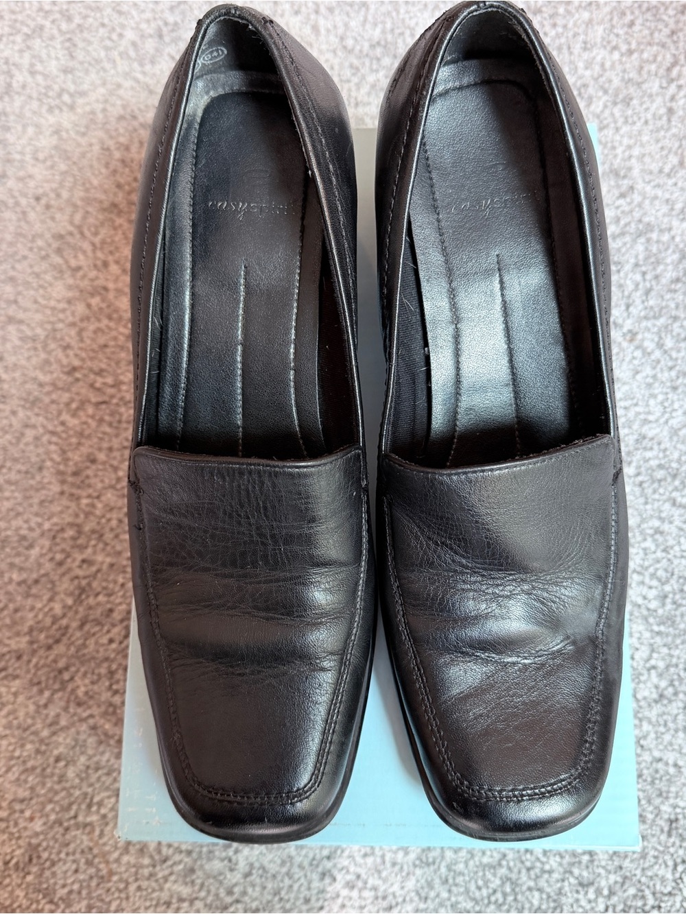Black Leather Easy Soft Clementine Heeled Loafers 7.5N